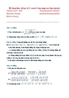 Đề tham khảo thi học kì I môn Toán Lớp 9  Ban nâng cao (Lớp chuyên) - Năm học 2019-2020